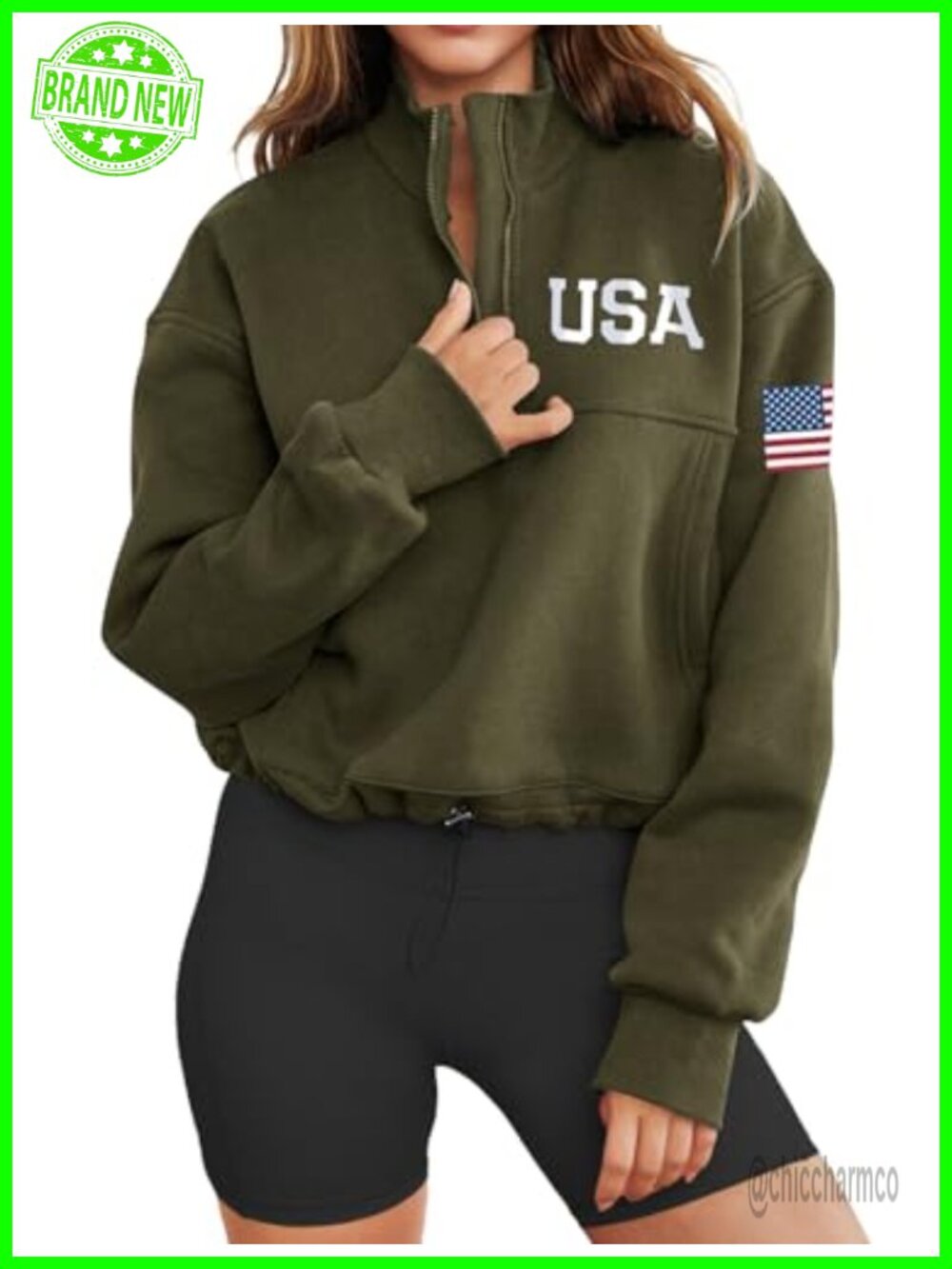 Women's American Flag Sweatshirt Long Sleeve 1/4 Zip Pullover